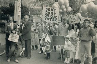 Up in arms: Halton Hills residents descended on Queen's Park yesterday with an effigy of Environment Minister James Bradley to protest a proposal to use an Action-area quarry as a garbage dump