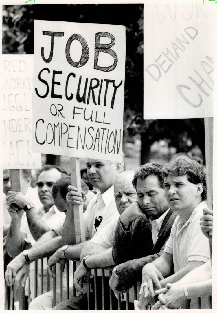 Injured workers: Protesters at Queen's Park yesterday heard demands for mandatory re-hiring of injured workers, more training and improved compensation services