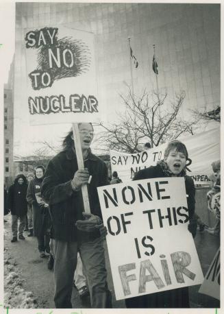 No nuclear future: Greenpeace members march yesterday to protest Ontario Hydro's proposal to build three more nuclear plant by 2012