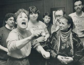 Deaf students occupy conway's office, Marelyn Kennedy, left, one of two dozen deaf students and parents from the Ontario Association of the Deaf who o(...)