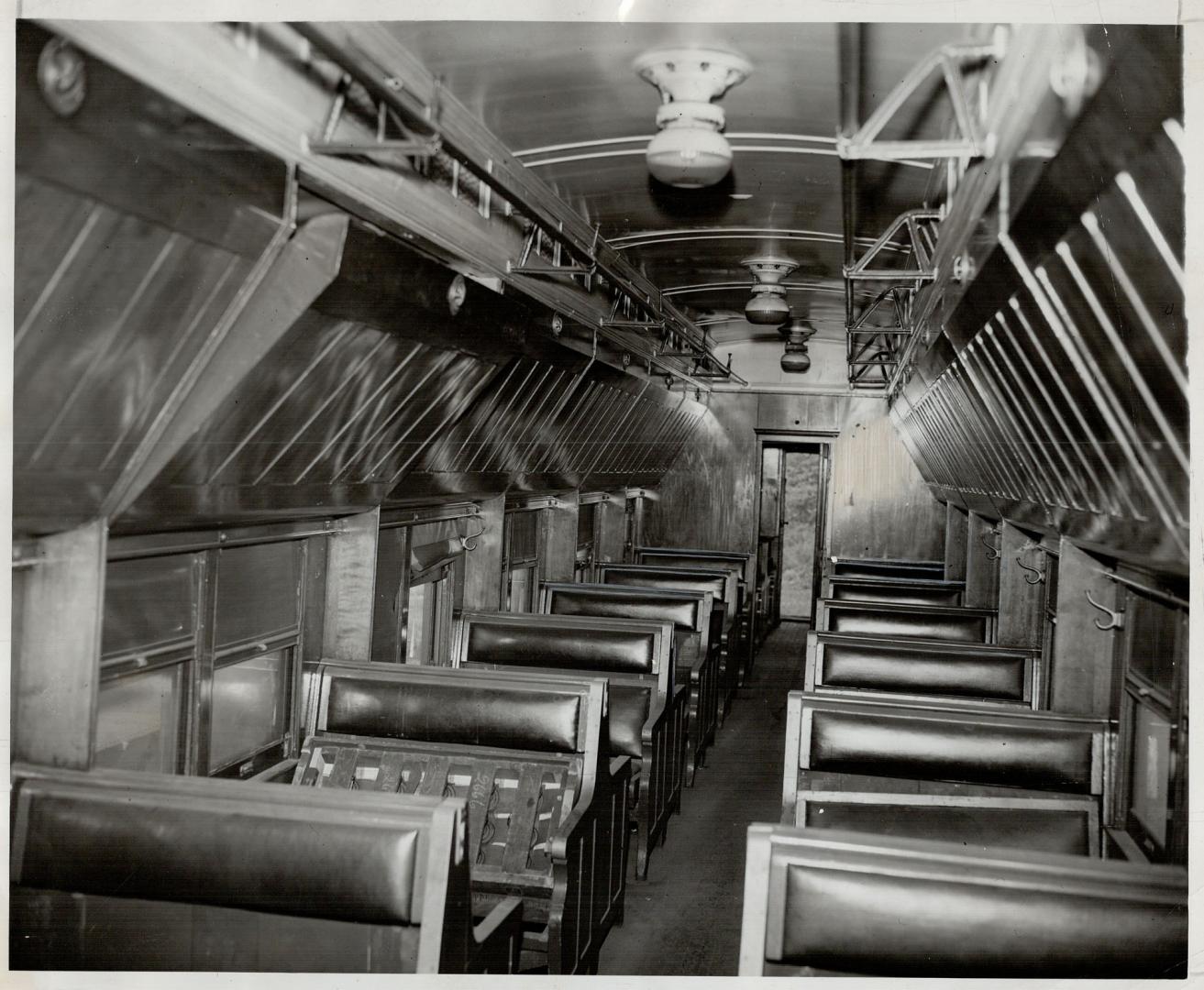 Shortage of steel cars is believed to have kept board of transport commissioners from rescinding permission granted during war. Coaches are gas-lit li(...)
