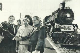 Chinguacousy Indians flagged down the inaugural run of GO service between Georgetown and Toronto and Great Chief Cyril Clarke, 75 a former reeve of Ch(...)