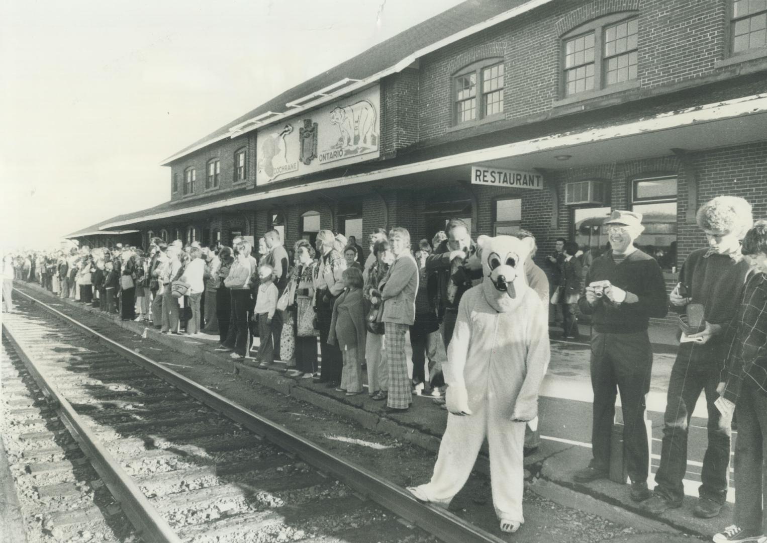 Polar Bear Awaits Express, Geno Marescotto entertains people in Cochrane