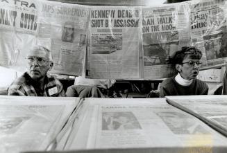 Collectors Lyall and Mae Smith of Sarnia display old newspapers with famous headlines at their booth at The Old Paper Show at the St. Lawrence North M(...)