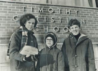 Protestant religious schooling for, left, Kathy, Peter and Eddie Vanderkloet at Timothy Christian School, Rexdale, and two older Vanderkloet children (...)