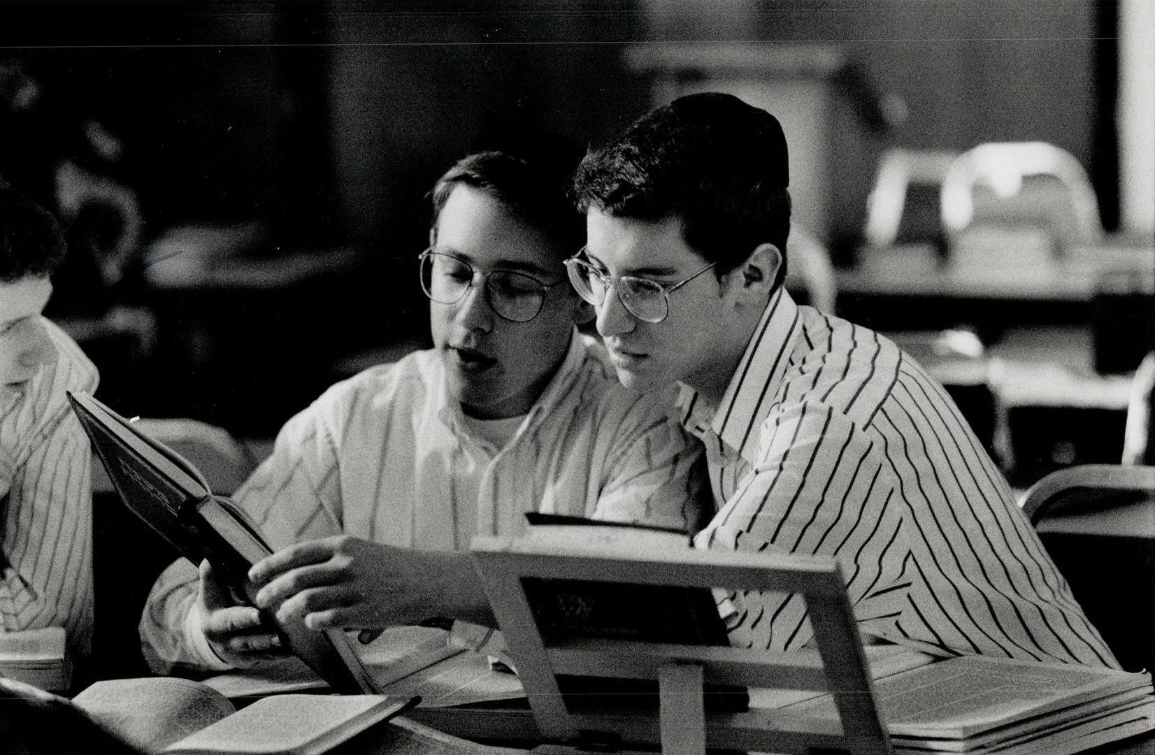 Students debate a point of religion at the Ner Israel rabbinical college in Thornhill