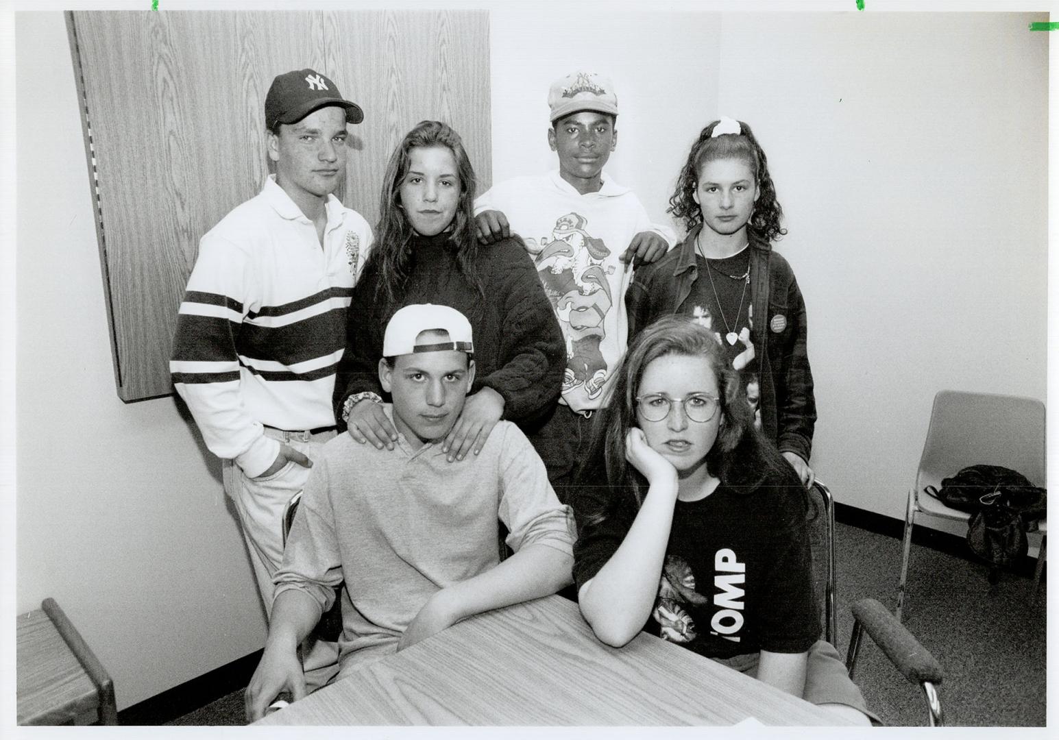 What fuss? Central Peel Secondary students (back row, from left) Martin Dambeau, Nola Chaters, Julian George, Shelley MacDonald, and (front, from left(...)
