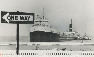 A traffic sign shows the 10,000-ton freighter George M
