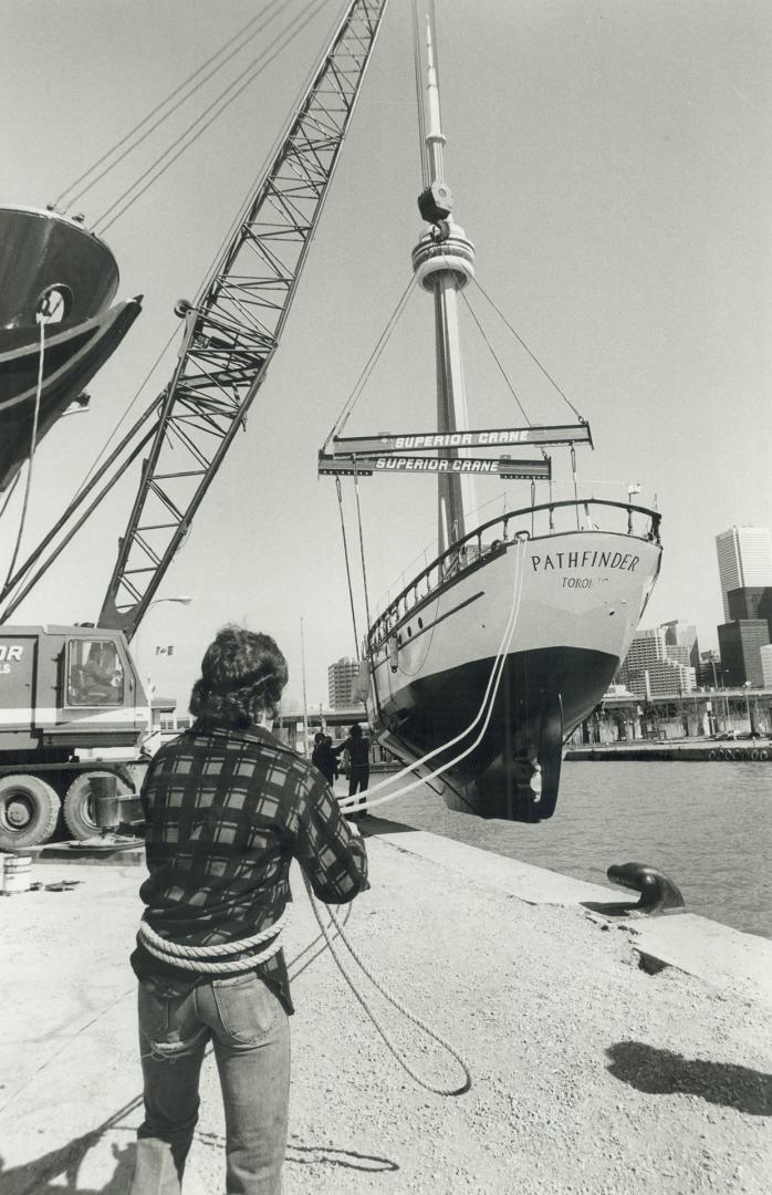 Launching the tall ships, With the CN Tower in the background, appearing to  rise from its decks like a mast, Pathfinder, one of Toronto's two tall  shi(...) – All Items – Digital