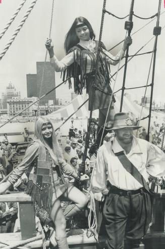 Everything was ship-shape yesterday aboard the Nonsuch, a replica of a 17th century sailing ketch--including blonde visitor Jeanne Bull perched on the(...)