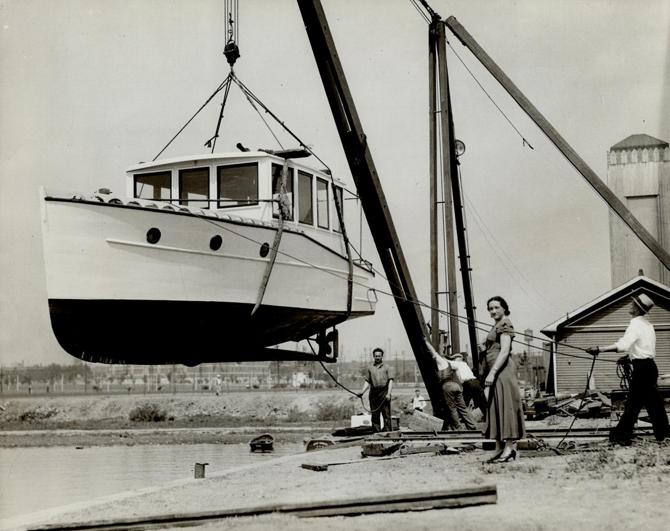 This cruiser, away up in the air, on the local waterfront