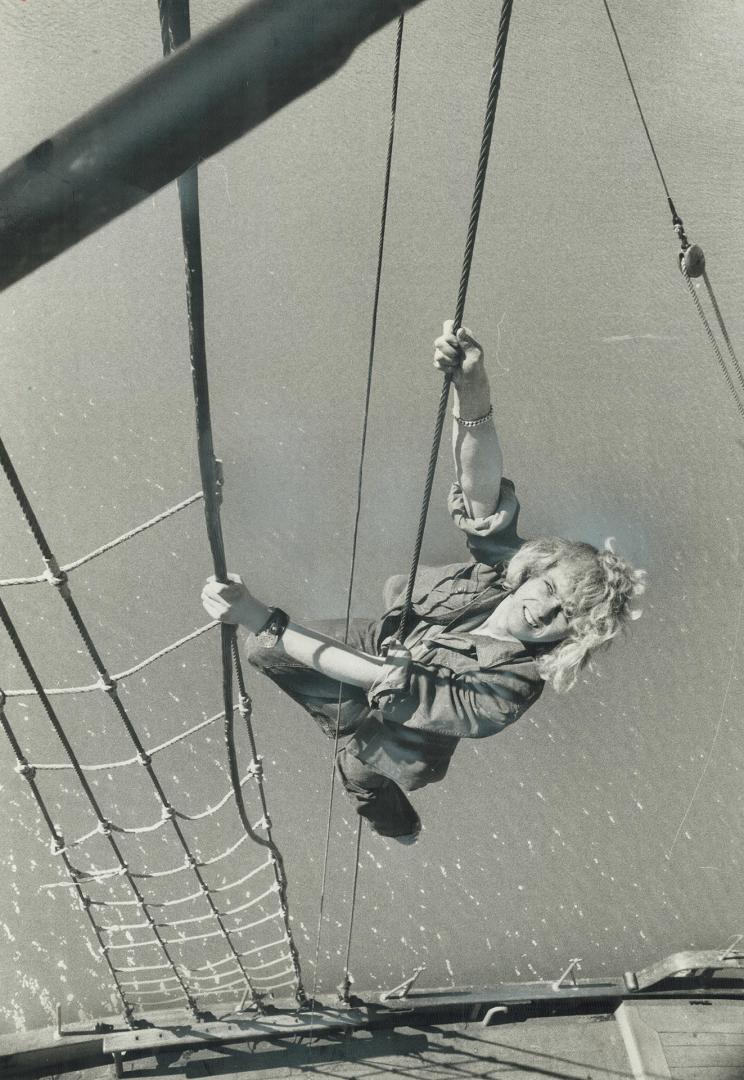 Setting sail for spring, Taking a spring flier, Dean Pawell swings in the breeze as he prepares the brigantine Pathfinder for a new sailing season. Pa(...)