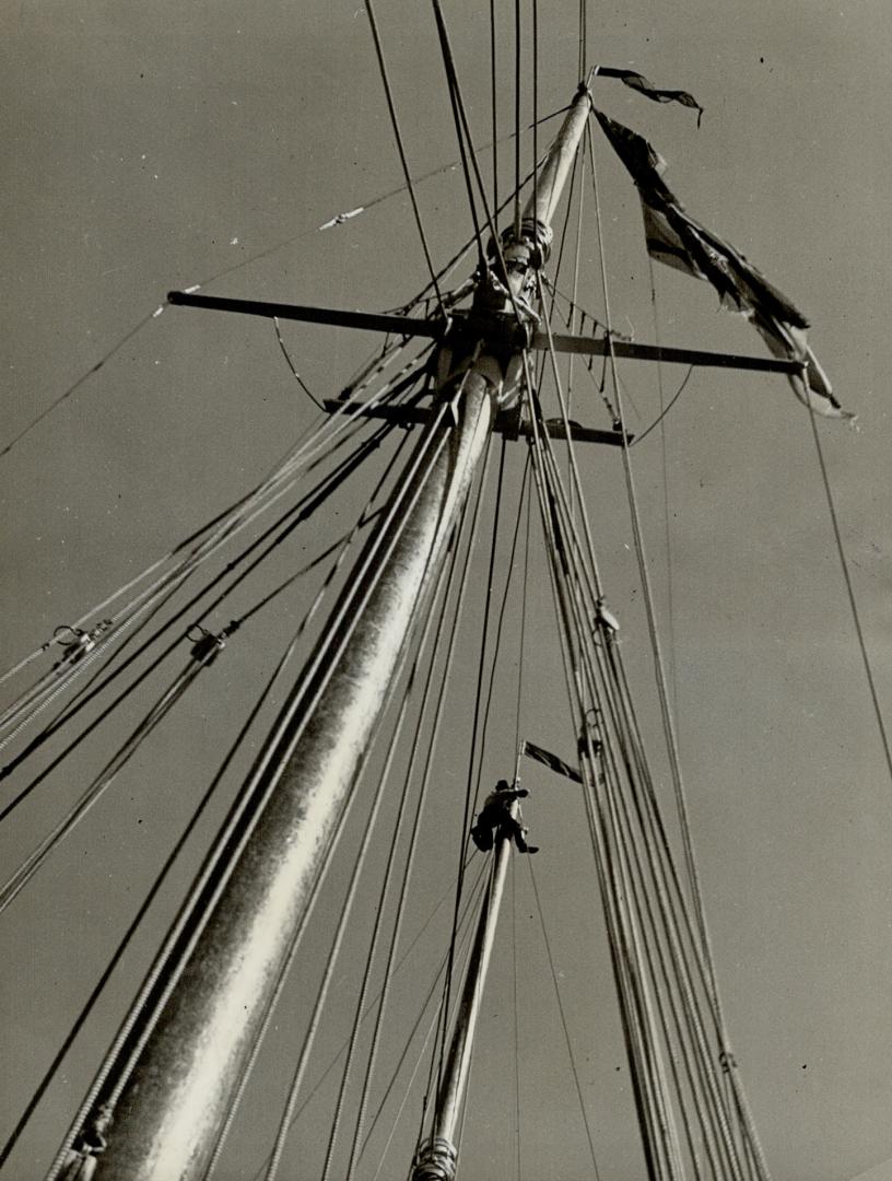 Top rigging of Bluenose is shown at left, and right, the famous Lunenburg, N