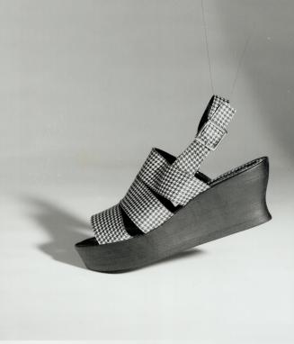Below, houndstooth sandal with wedge sole, $68, Town Shoes