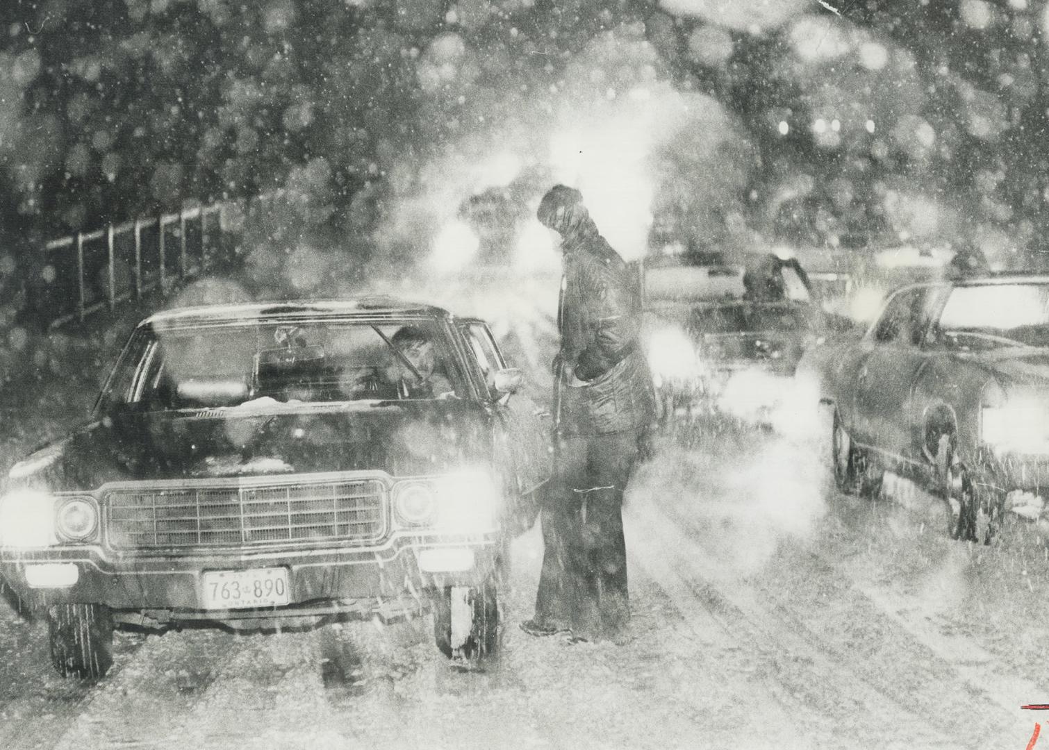 Surprise snow storm yesterday has evening rush-hour traffic in a snarl at Highway 10 and Steeles Ave