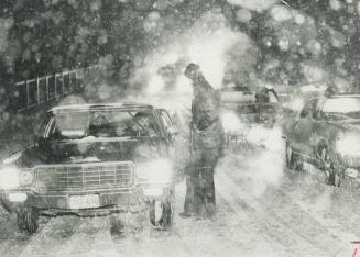 Surprise snow storm yesterday has evening rush-hour traffic in a snarl at Highway 10 and Steeles Ave