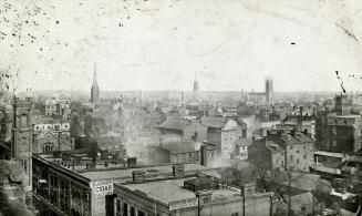 Toronto Downtown 1884 circa. Looking north east from roof of the Mail Building, King Street West, northwest corner Bay St