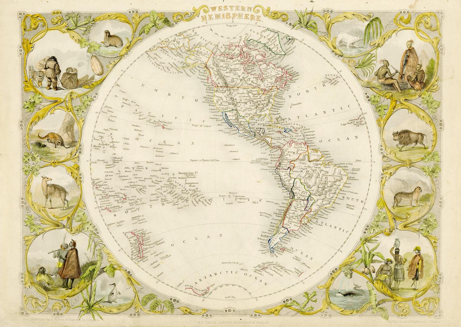 The map is framed by cameo style illustrations of various Indigenous people in traditional clot…