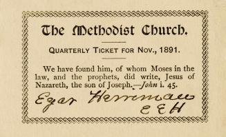 Methodist Church Quarterly Ticket For Nov