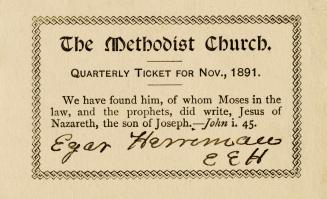 Methodist Church Quarterly Ticket For Nov