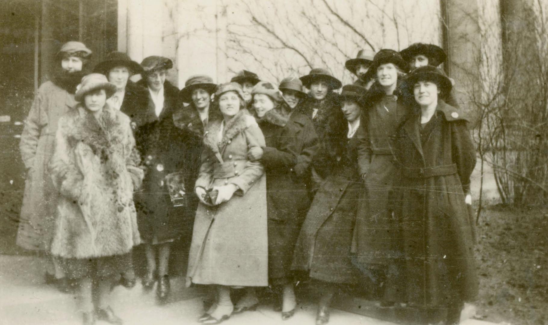 Toronto Public Library staff in front of Central Library, College Street, northwest corner of St