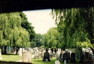 Holy Blossom Cemetery looking east, through the grill - Pape Avenue