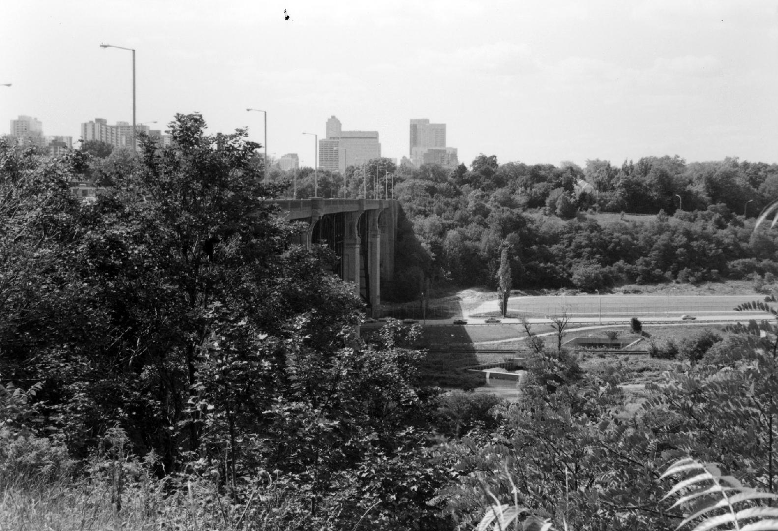 Looking over Don Valley at Bloor Viaduct, no date