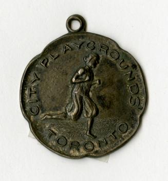 Silver Award Medallion from City Playgrounds - Toronto, Donated by Reg Redmond, Inscription on back, Jr
