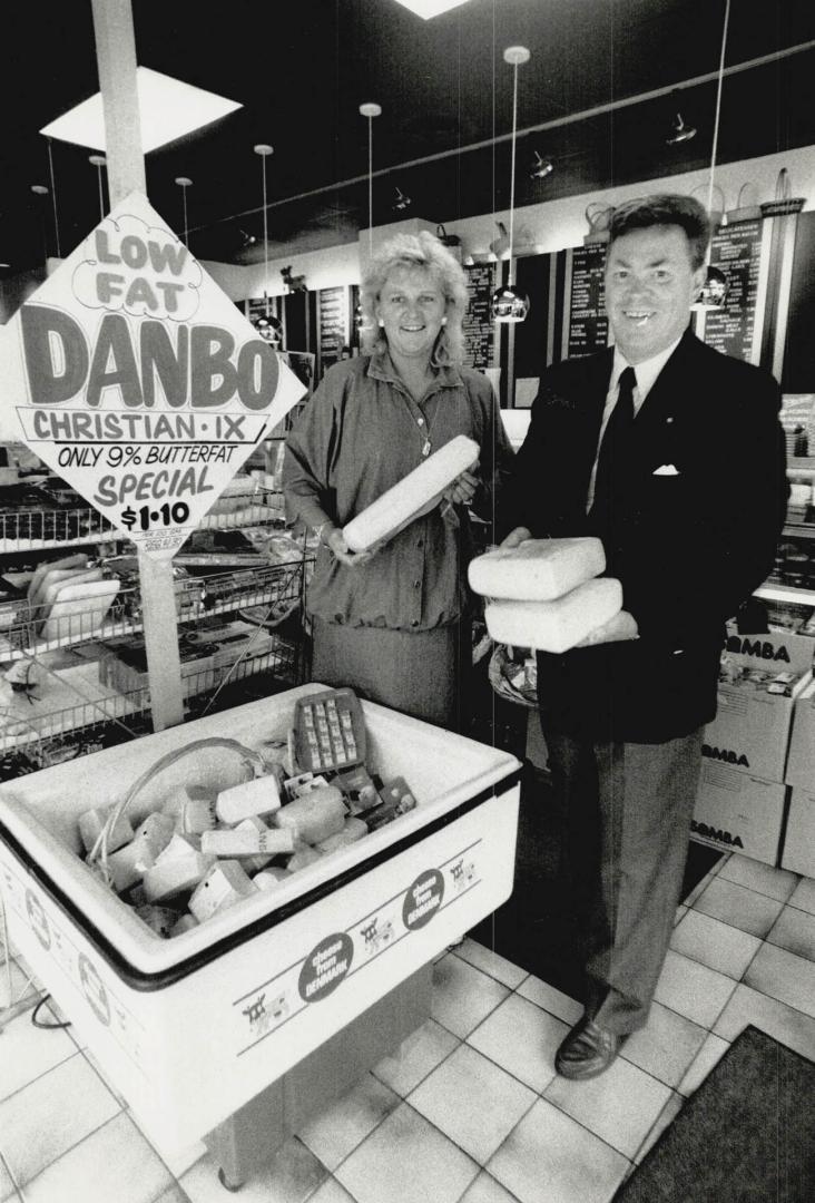 Fat fighters: Knud Westergaard, right, and Danish Food Centre manager Giethe Volpe are promoting the benefits of low-fat Christian IX cheese from Denmark