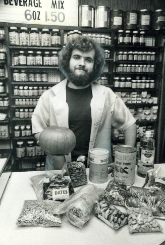 John Cahall with some of Health Foods He Sells, People who are worried about chemical food additives shop in such stores