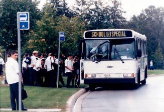 Student at father leg J. Austin Secondary school in whitby catch a bus after teacher were locked out
