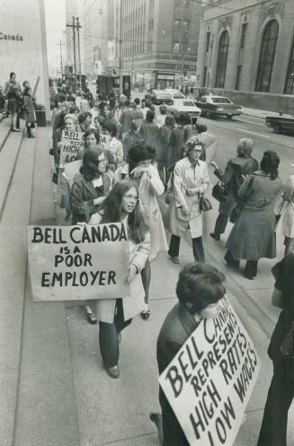 Bell Canada workers on a wildcat strike picket the company's Adelaide St