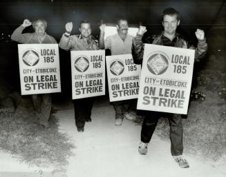 Etobicoke workers hit the bricks, Outside workers in Etobicoke man a picket line at the city's Bering Ave