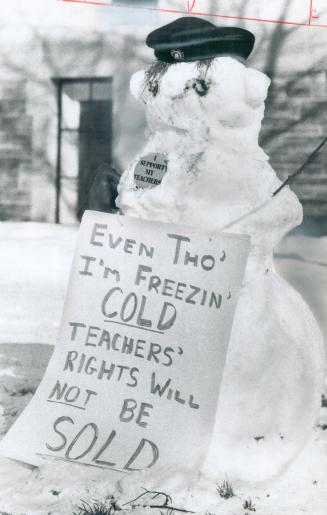Snowman on picket duty, Students picketing Jarvis Collegiate in support of their striking teachers have built a snowman picket in front of the school,(...)