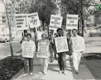 Parents protest, A handful of demonstrators fall in behind striking teachers at Market Lane Public School at Jarvis St