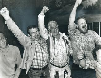 Inco strikers J.P. Gervais (left), Roger Boudreau (centre) and Gary Patterson react to the decision
