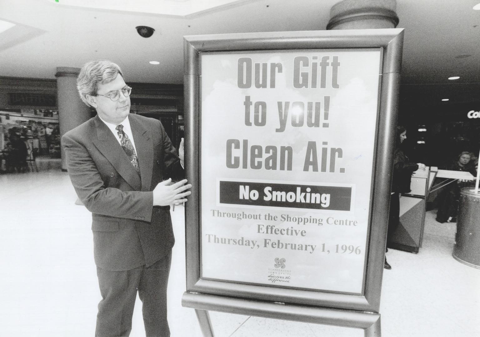 Scarborough Town Centre manager Mike Seward with No Smoking sign