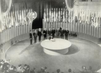 Historic Room where the United Nations security charter was signed is seen in this general view with members of the Chinese delegation lined up while (...)