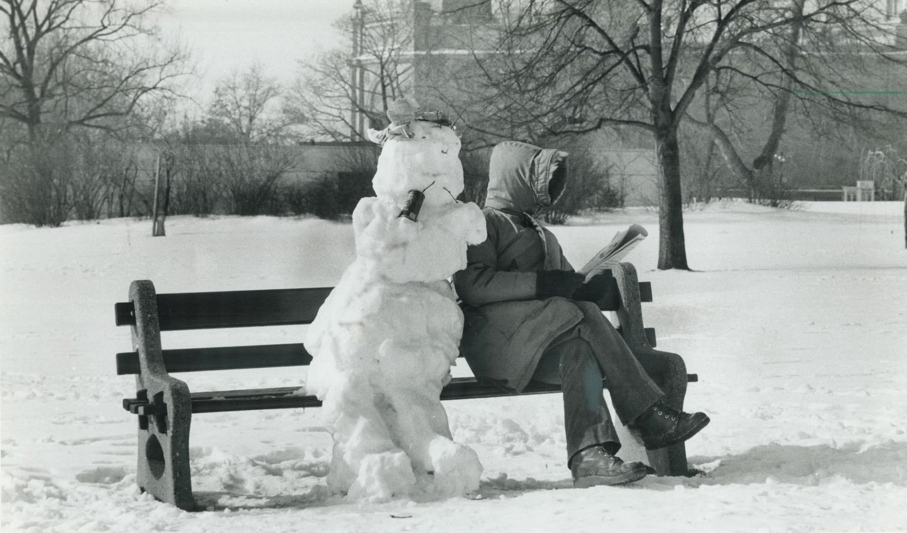 Guard against chilling encounters - like this frosty fellow on the bench - by bundling up in layered clothing