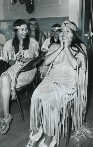 Ontario's native princess 1973, Twenty-year-old Betsy Beardy of Red Lake clasps her face at the announcement she's been chosen Ontario native princess(...)