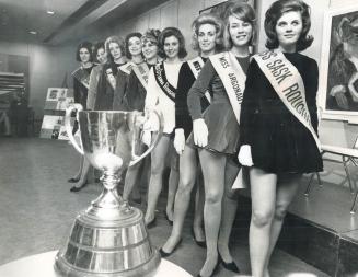 Beauties meet the press, Miss Grey Cup aspirants received the press today at O'Keefe Centre before going to meet Mayor Philip Givens