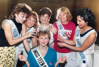 In step: It's a hectic week of activity for the contestants in the Miss Teen Canada pageant, from the gruelling rehearsals, top, to photo sessions with 1985 Miss Teen Canada, Terri Lynn Smith