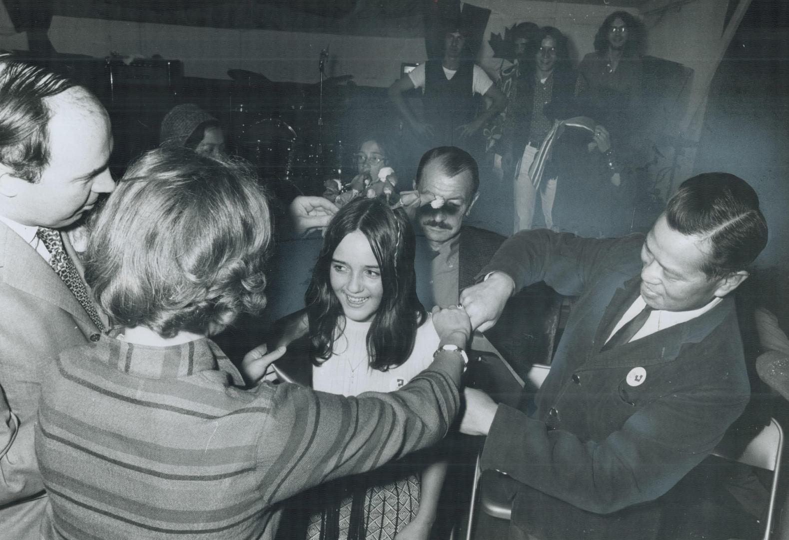 Crowned Miss Cabbagetown, 14-year-old Yvonne Cluett is congratulated by Mrs