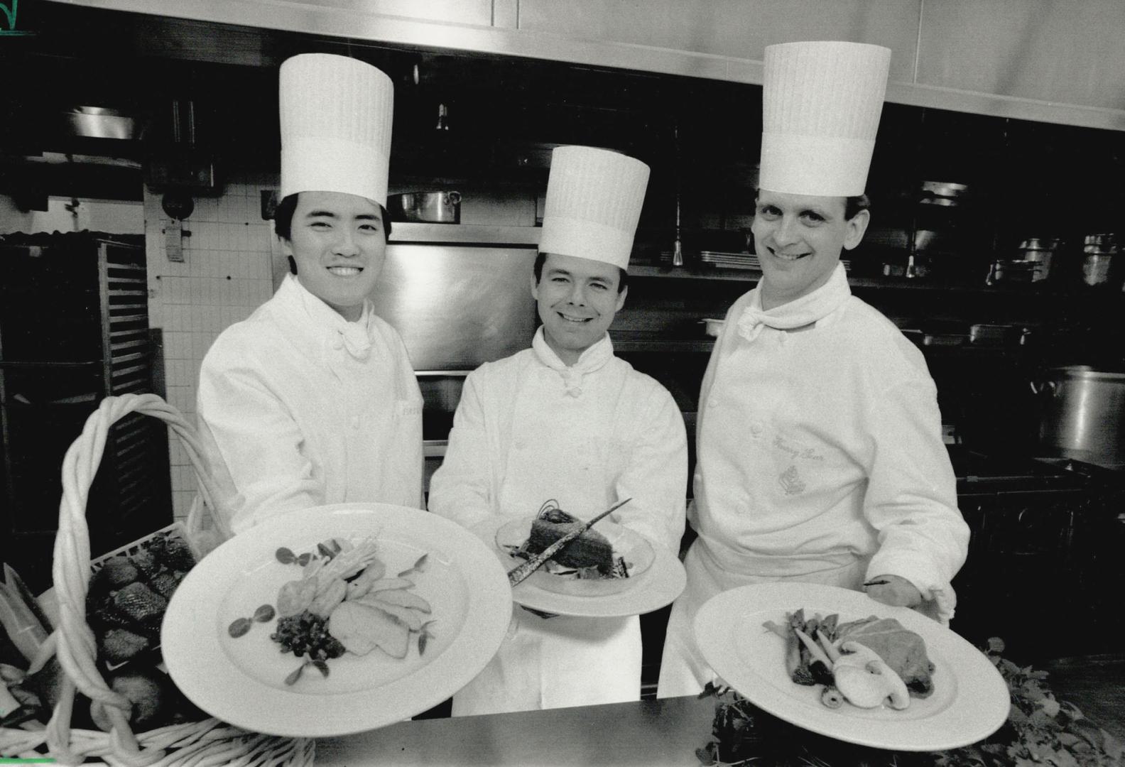 Creative cooks: Four Seasons chefs, from left, Patrick Lin, Phillippe Egalon and Kerry Sear have come up with some bold new dishes, including veal with grapefruit and caviar