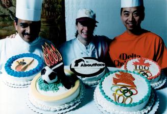 Sweet victory: Hotel pastry chefs, from left, Sunil Seneviratne of Royal York, Nicolette Thomas of The Sutton Place and Wai-Man chan of Delta Chelsea Inn decorated Hotelympiad cakes