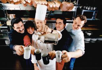 Sutton Place executive chef Niels Kjeldsen doles out the decaf to coffee aficionados Lino Almeida, Ruth Phelan, Hector Vergara and Michael Bonacini. Their verdict: There isn't much difference