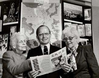 Missionaries remember: Rev. James Taylor, general director of Overseas Mission Fellowship, reminisces with former missionaries Isabel Taylor (no relat(...)