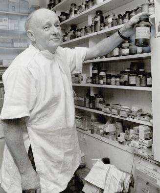 A Druggist for 39 years, Harold Barber, 63, concentrates on prescriptions, cosmetics, soaps and health products