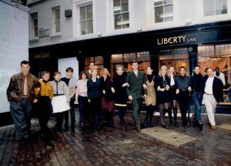Canadian designers participating in Liberty of London's Canada Nouveau promotion line up in front of the department store, left to right, Marcel Denom(...)
