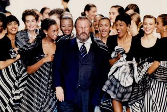 The late Christian Dior, top, and Gianfranco Ferre, top right, with his models